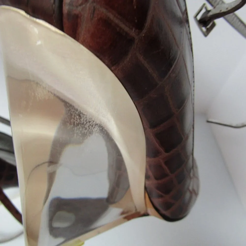 Giuseppe Zanotti Ankle Wrap Leather Lucite Wedge Heels